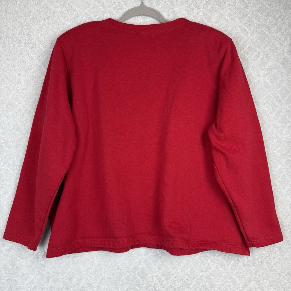 Vtg Christmas Cardigan Jacket Womens 1X Red Embroidery Santa Holiday Grandmacore - Picture 7 of 12